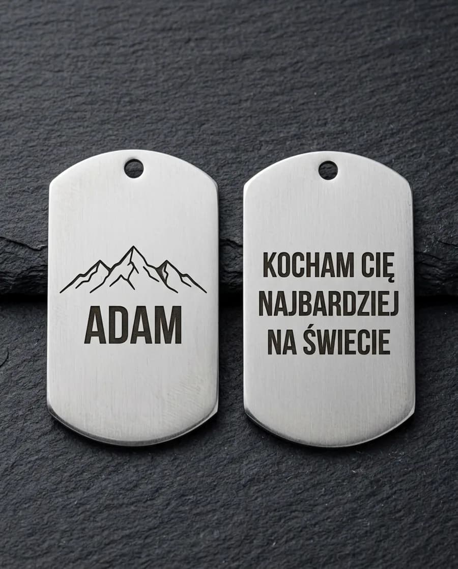 Both sides of an engraved dog tag