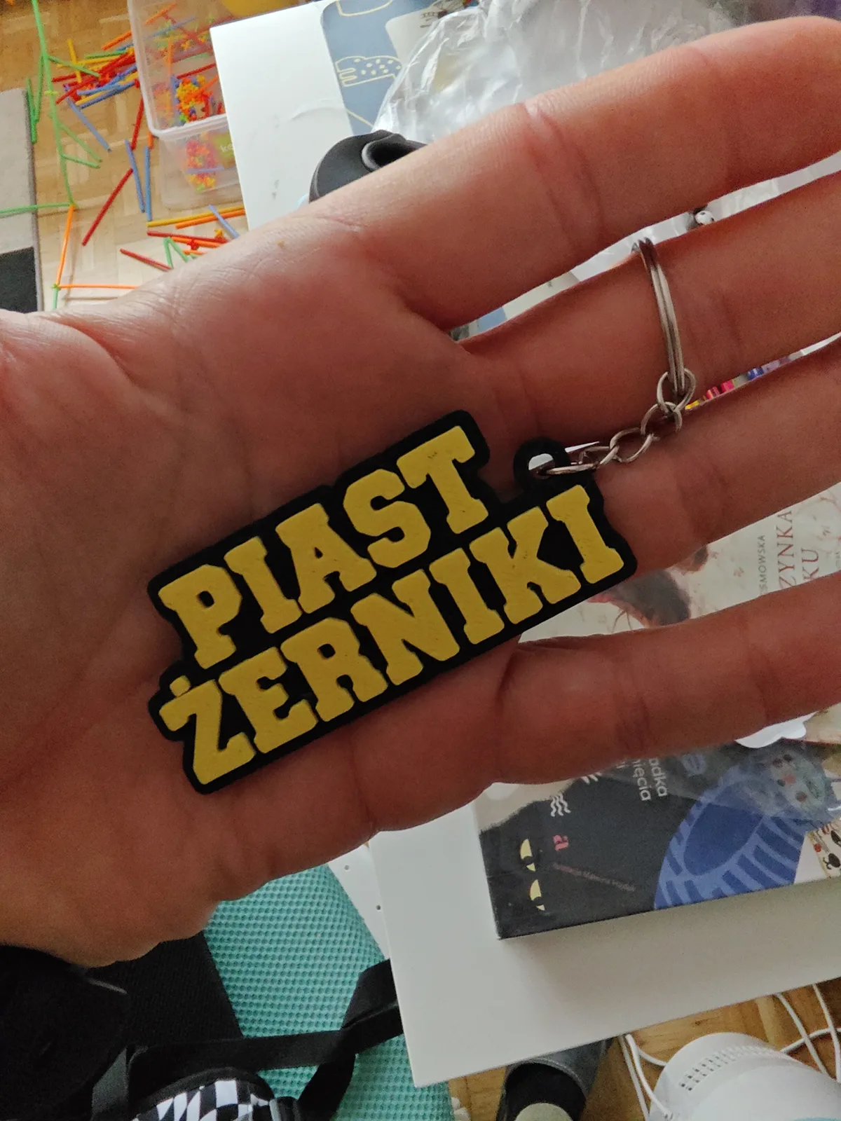 Text keychain in hand
