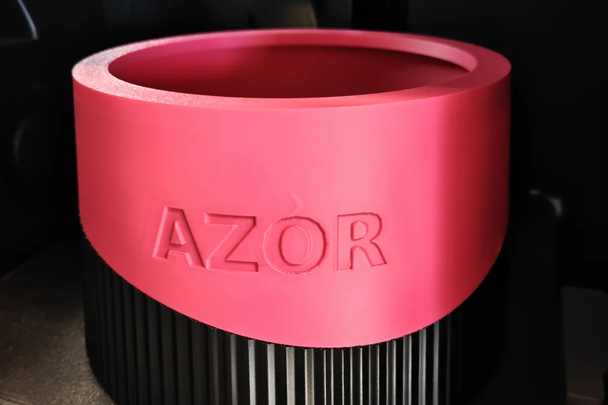 Printed dog bowl stand with the name AZOR - real photo from our workshop