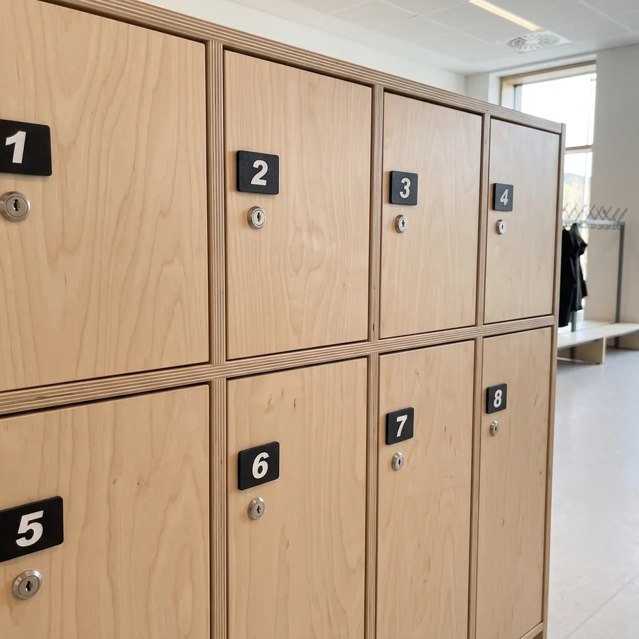 Number tags on wooden office lockers (visualisation)
